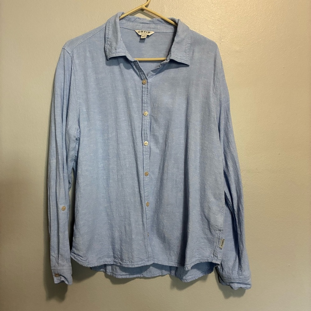 Orvis Light Blue Linen Blend Button-Up Women’s Shirt Size Large Lightweight - Picture 2 of 10